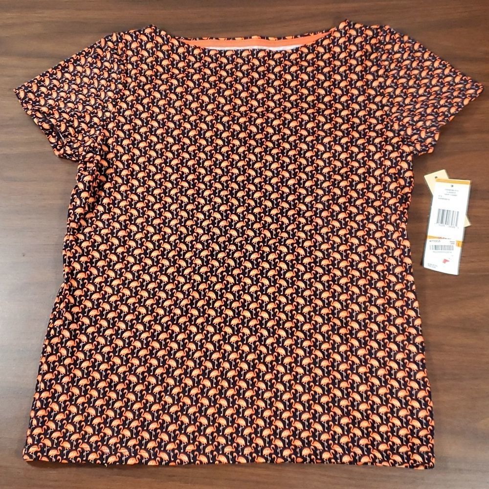 NEW NWT Jones New York Flamingo Cap Sleeve Classic Navy Combo Shirt Small Petite